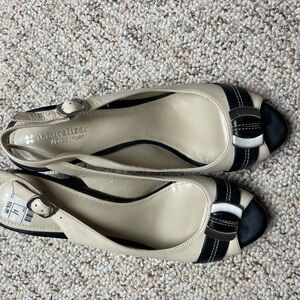 Naturalizer Black and Cream Slingback Heels